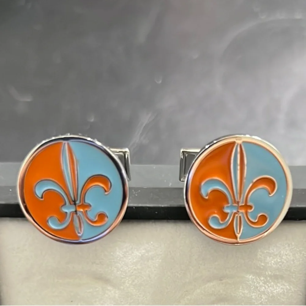 CUFF LINKS / New Orleans Knots -Vibrant Orange and Blue Metal